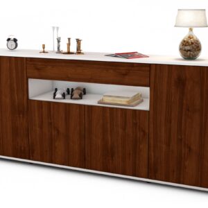 Sideboard Fiorella | Korpus Weiß | Front in Walnuss Holz Optik | 180x79x35cm (BxHxT)