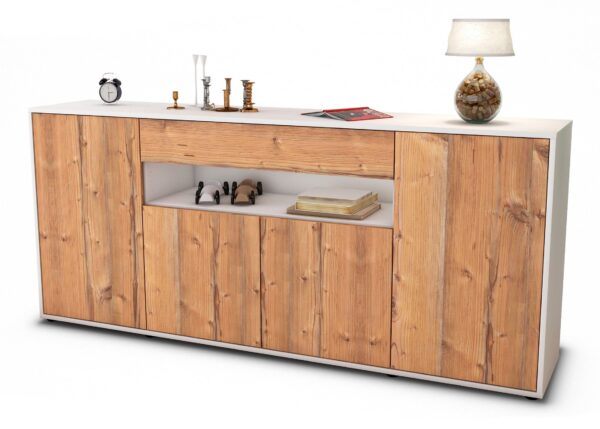 Sideboard Fiorella | Korpus Weiß | Front in Pinie Holz Optik | 180x79x35cm (BxHxT)