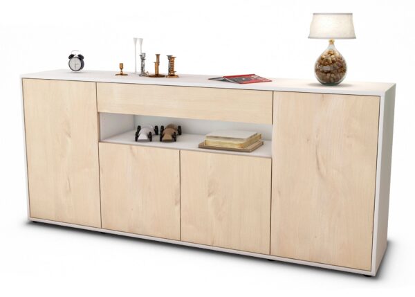 Sideboard Fiorella | Korpus Weiß | Front in Zeder Holz Optik | 180x79x35cm (BxHxT)