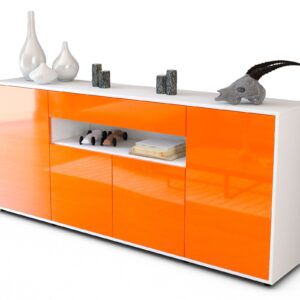 Sideboard Fiorella | Korpus Weiß | Front in Hochglanz Orange | 180x79x35cm (BxHxT)