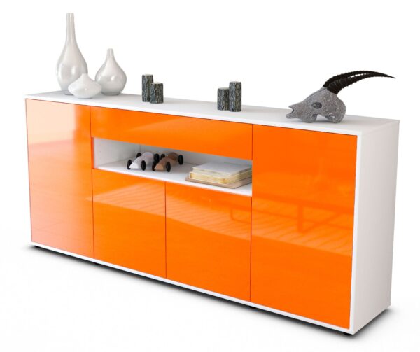 Sideboard Fiorella | Korpus Weiß | Front in Hochglanz Orange | 180x79x35cm (BxHxT)