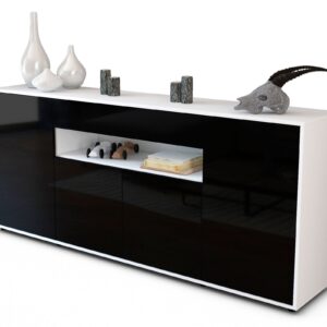 Sideboard Fiorella | Korpus Weiß | Front in Hochglanz Schwarz | 180x79x35cm (BxHxT)