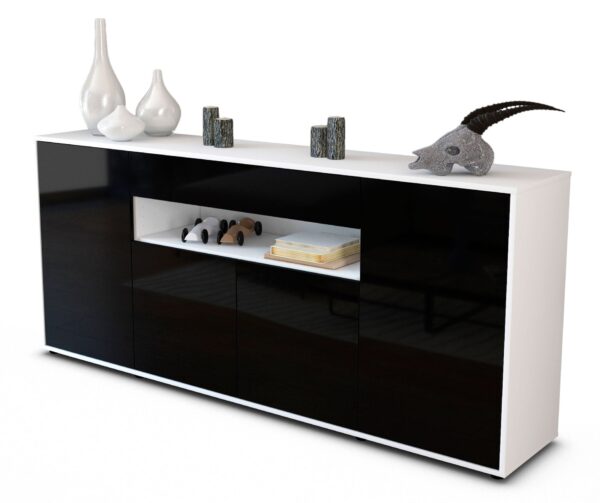 Sideboard Fiorella | Korpus Weiß | Front in Hochglanz Schwarz | 180x79x35cm (BxHxT)