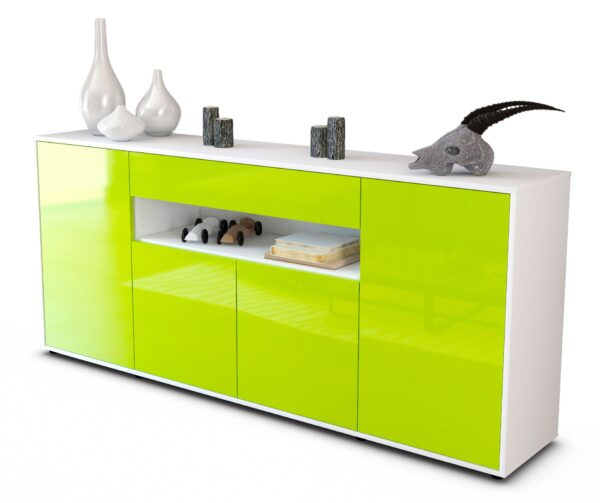 Sideboard Fiorella | Korpus Weiß | Front in Hochglanz Grün | 180x79x35cm (BxHxT)
