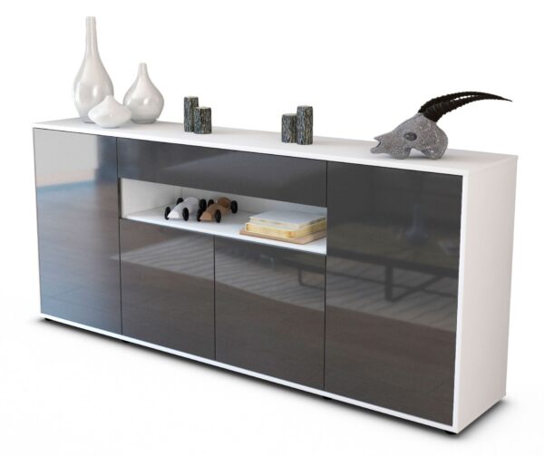 Sideboard Fiorella | Korpus Weiß | Front in Hochglanz Grau | 180x79x35cm (BxHxT)
