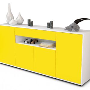 Sideboard Fiorella | Korpus Weiß | Front in Gelb | 180x79x35cm (BxHxT)