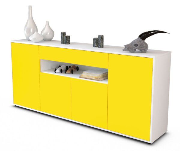 Sideboard Fiorella | Korpus Weiß | Front in Gelb | 180x79x35cm (BxHxT)