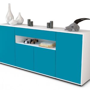 Sideboard Fiorella | Korpus Weiß | Front in Türkis | 180x79x35cm (BxHxT)