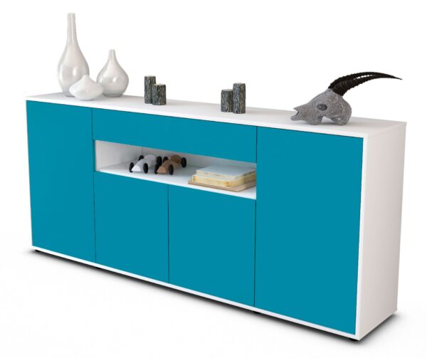 Sideboard Fiorella | Korpus Weiß | Front in Türkis | 180x79x35cm (BxHxT)