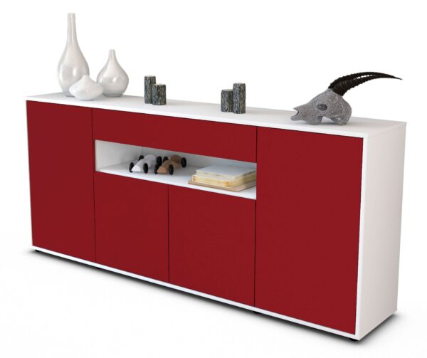 Sideboard Fiorella | Korpus Weiß | Front in Bordeaux | 180x79x35cm (BxHxT)