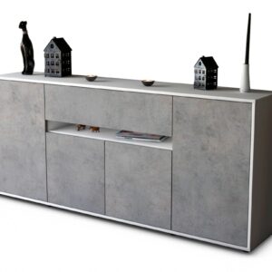 Sideboard Flavia | Korpus Weiß | Front in Beton Optik | 180x79x35cm (BxHxT)