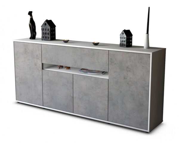 Sideboard Flavia | Korpus Weiß | Front in Beton Optik | 180x79x35cm (BxHxT)