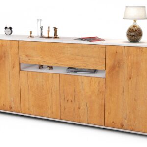 Sideboard Flavia | Korpus Weiß | Front in Eiche Holz Optik | 180x79x35cm (BxHxT)