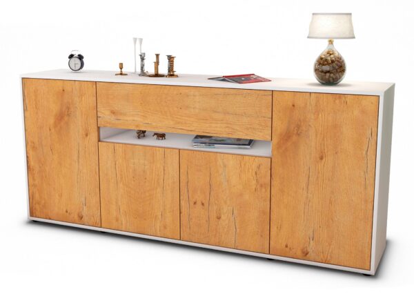 Sideboard Flavia | Korpus Weiß | Front in Eiche Holz Optik | 180x79x35cm (BxHxT)