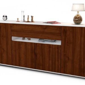 Sideboard Flavia | Korpus Weiß | Front in Walnuss Holz Optik | 180x79x35cm (BxHxT)