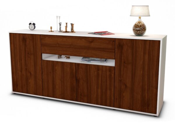 Sideboard Flavia | Korpus Weiß | Front in Walnuss Holz Optik | 180x79x35cm (BxHxT)