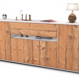 Sideboard Flavia | Korpus Weiß | Front in Pinie Holz Optik | 180x79x35cm (BxHxT)