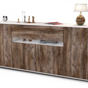 Sideboard Flavia | Korpus Weiß | Front in Treibholz Holz Optik | 180x79x35cm (BxHxT)