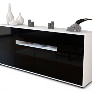 Sideboard Flavia | Korpus Weiß | Front in Hochglanz Schwarz | 180x79x35cm (BxHxT)