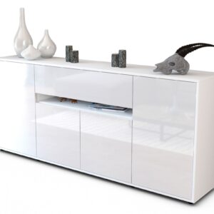 Sideboard Flavia | Korpus Weiß | Front in Hochglanz Weiß | 180x79x35cm (BxHxT)
