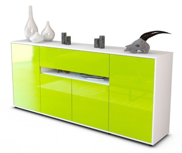 Sideboard Flavia | Korpus Weiß | Front in Hochglanz Grün | 180x79x35cm (BxHxT)