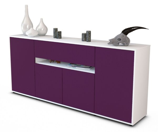 Sideboard Flavia | Korpus Weiß | Front in Lila | 180x79x35cm (BxHxT)