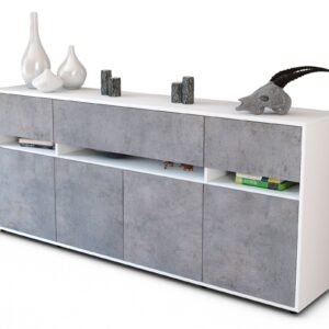Sideboard Flora | Korpus Weiß | Front in Beton Optik | 180x79x35cm (BxHxT)