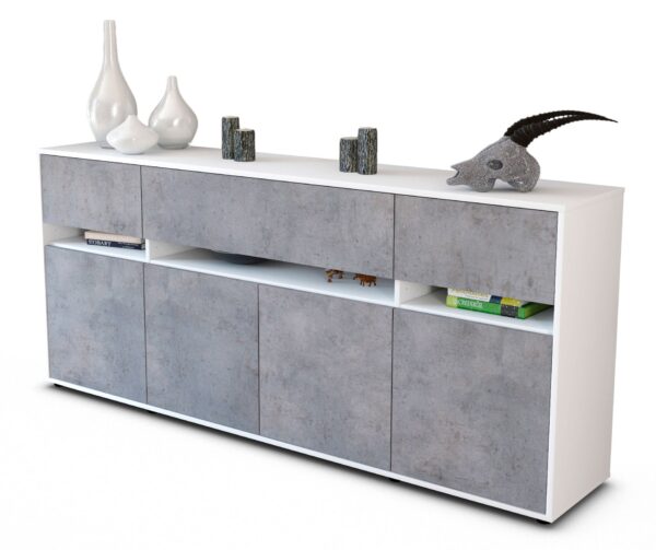Sideboard Flora | Korpus Weiß | Front in Beton Optik | 180x79x35cm (BxHxT)
