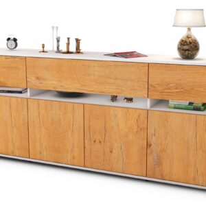 Sideboard Flora | Korpus Weiß | Front in Eiche Holz Optik | 180x79x35cm (BxHxT)