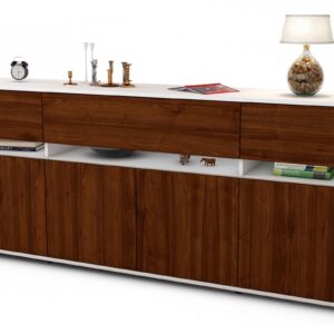 Sideboard Flora | Korpus Weiß | Front in Walnuss Holz Optik | 180x79x35cm (BxHxT)