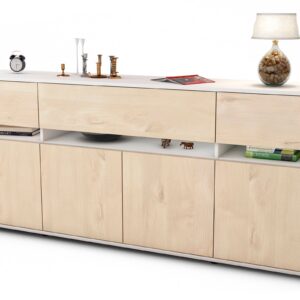 Sideboard Flora | Korpus Weiß | Front in Zeder Holz Optik | 180x79x35cm (BxHxT)