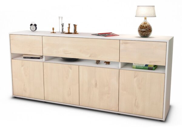 Sideboard Flora | Korpus Weiß | Front in Zeder Holz Optik | 180x79x35cm (BxHxT)