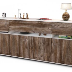 Sideboard Flora | Korpus Weiß | Front in Treibholz Holz Optik | 180x79x35cm (BxHxT)