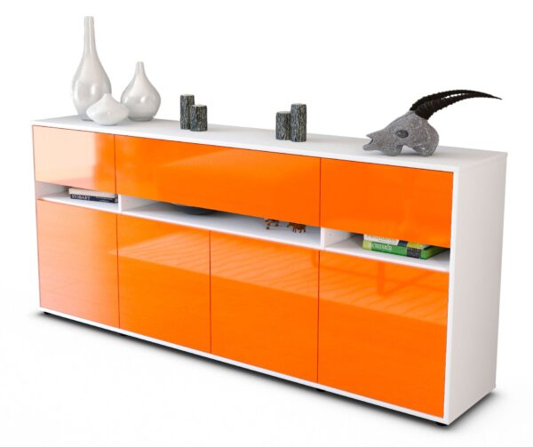Sideboard Flora | Korpus Weiß | Front in Hochglanz Orange | 180x79x35cm (BxHxT)