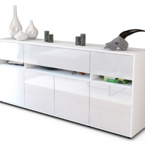 Sideboard Flora | Korpus Weiß | Front in Hochglanz Weiß | 180x79x35cm (BxHxT)