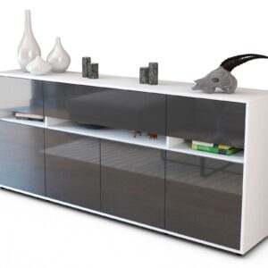 Sideboard Flora | Korpus Weiß | Front in Hochglanz Grau | 180x79x35cm (BxHxT)