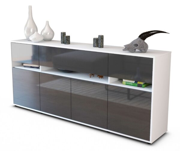 Sideboard Flora | Korpus Weiß | Front in Hochglanz Grau | 180x79x35cm (BxHxT)