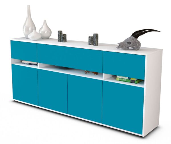 Sideboard Flora | Korpus Weiß | Front in Türkis | 180x79x35cm (BxHxT)