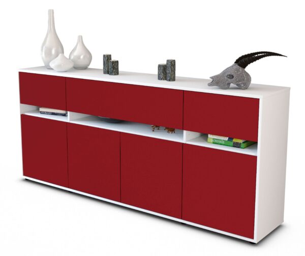Sideboard Flora | Korpus Weiß | Front in Bordeaux | 180x79x35cm (BxHxT)