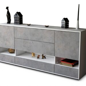 Sideboard Florentina | Korpus Weiß | Front in Beton Optik | 180x79x35cm (BxHxT)