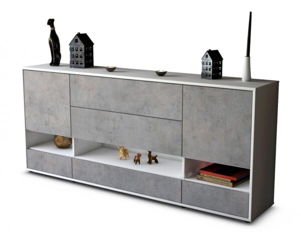 Sideboard Florentina | Korpus Weiß | Front in Beton Optik | 180x79x35cm (BxHxT)