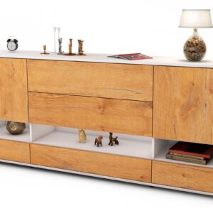 Sideboard Florentina | Korpus Weiß | Front in Eiche Holz Optik | 180x79x35cm (BxHxT)