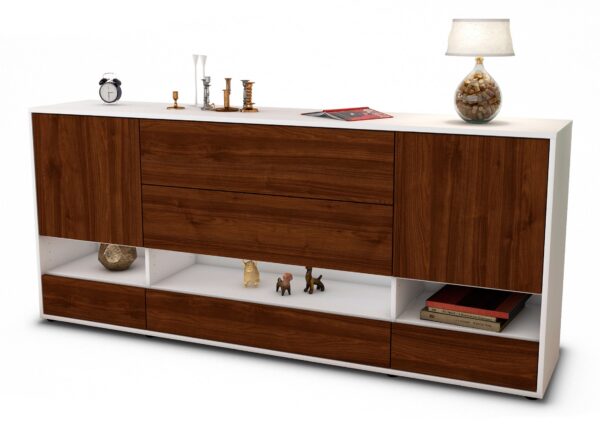 Sideboard Florentina | Korpus Weiß | Front in Walnuss Holz Optik | 180x79x35cm (BxHxT)