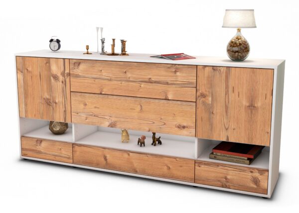Sideboard Florentina | Korpus Weiß | Front in Pinie Holz Optik | 180x79x35cm (BxHxT)