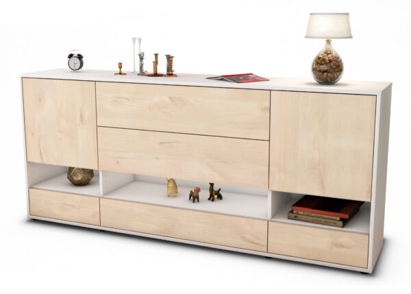 Sideboard Florentina | Korpus Weiß | Front in Zeder Holz Optik | 180x79x35cm (BxHxT)