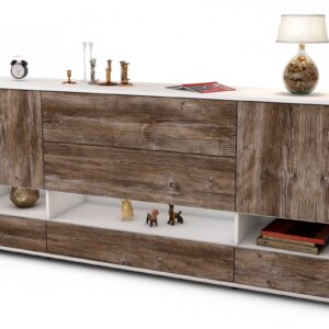 Sideboard Florentina | Korpus Weiß | Front in Treibholz Holz Optik | 180x79x35cm (BxHxT)