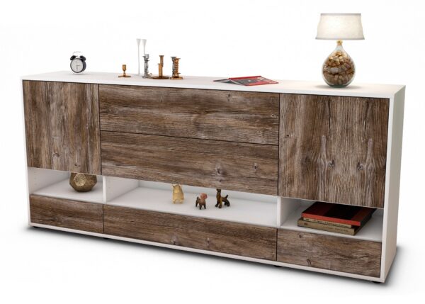 Sideboard Florentina | Korpus Weiß | Front in Treibholz Holz Optik | 180x79x35cm (BxHxT)