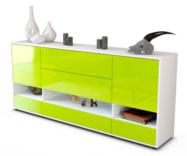 Sideboard Florentina | Korpus Weiß | Front in Hochglanz Grün | 180x79x35cm (BxHxT)