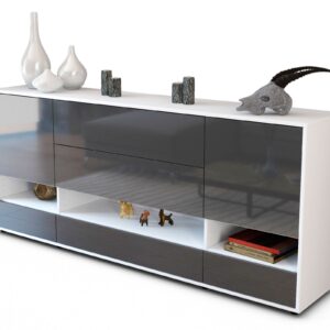 Sideboard Florentina | Korpus Weiß | Front in Hochglanz Grau | 180x79x35cm (BxHxT)