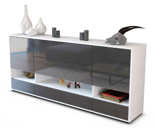 Sideboard Florentina | Korpus Weiß | Front in Hochglanz Grau | 180x79x35cm (BxHxT)